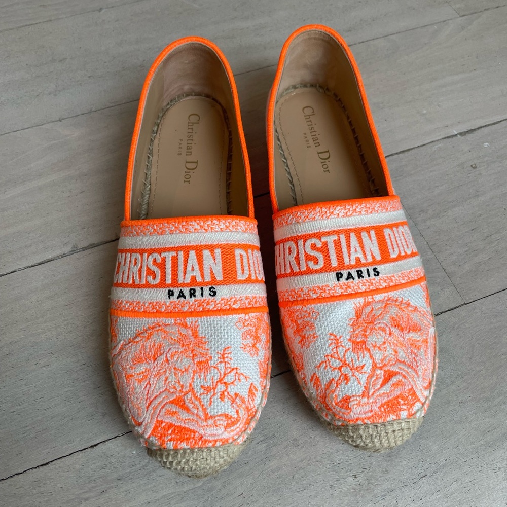 Christian Dior Granville Espadrille Bright Orange Toile de Jouy Embroidered